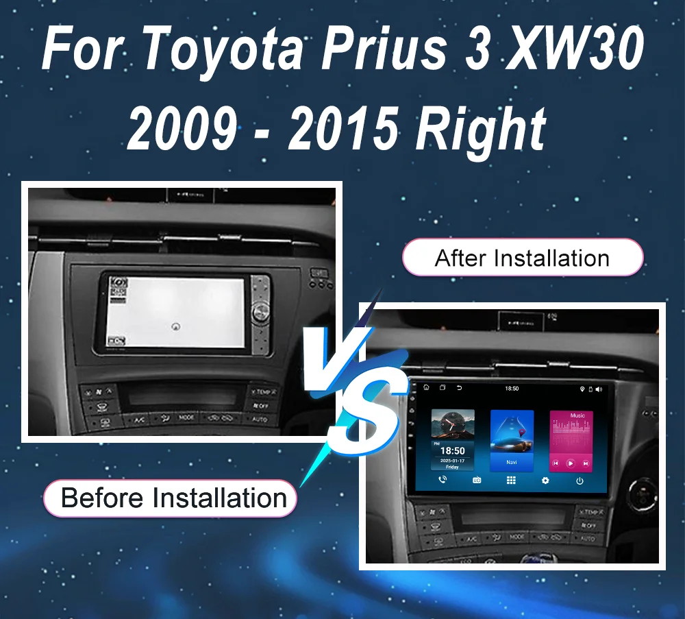 Android 15 Car Radio Stereo For Toyota Prius 3 XW30 2009 - 2015 Right Hand Driver Auto Multimidia Player GPS Navigation Carplay