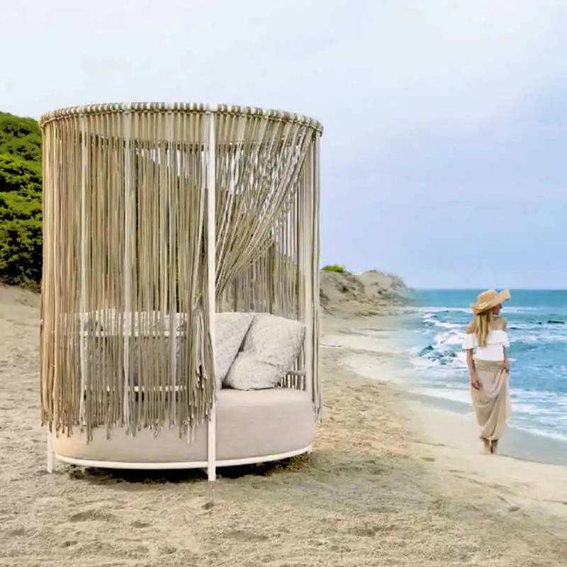 

Outdoor Rattan Bed Beach Swimming Pool Rattan Large Round Bed Homestay Beach Bed