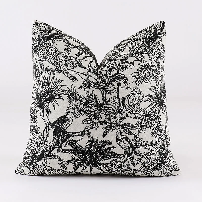

Luxury Jacquard Cushion Cover Mid-Century Modern Black White Jungle Pillow Case Sofa Throw Decor High-End Home Decor Gift
