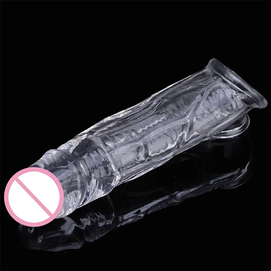 Male Dildos Condom Penis Cock Ring Delay Ejaculation Reusable Stimulate Penis Sleeve Male Enlargement Dick Extender Sex Toys