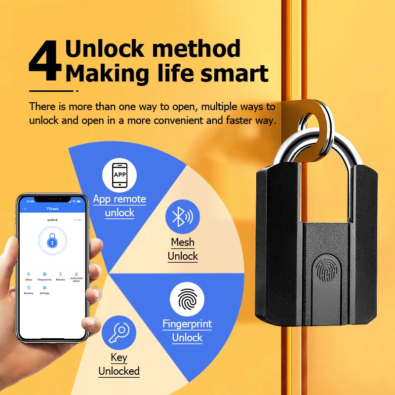 Candado inteligente con Bluetooth para puerta, Mini bolsa electrónica portátil con huella dactilar, resistente al agua IP67, TTLock APP