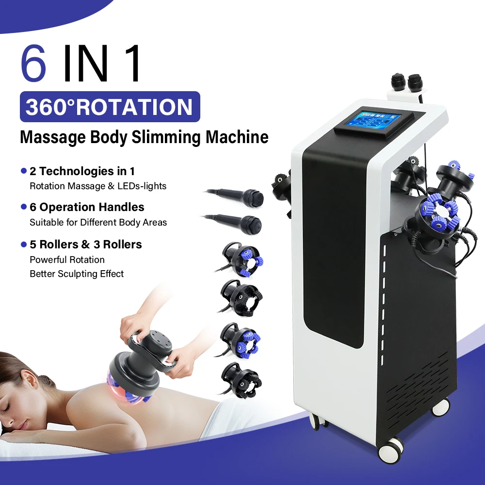 Vertical 6 in 1 Strong 360°Rotation Facial Lift & Body Shape 5 Heads Roller Massage Machie for Muscle Relax