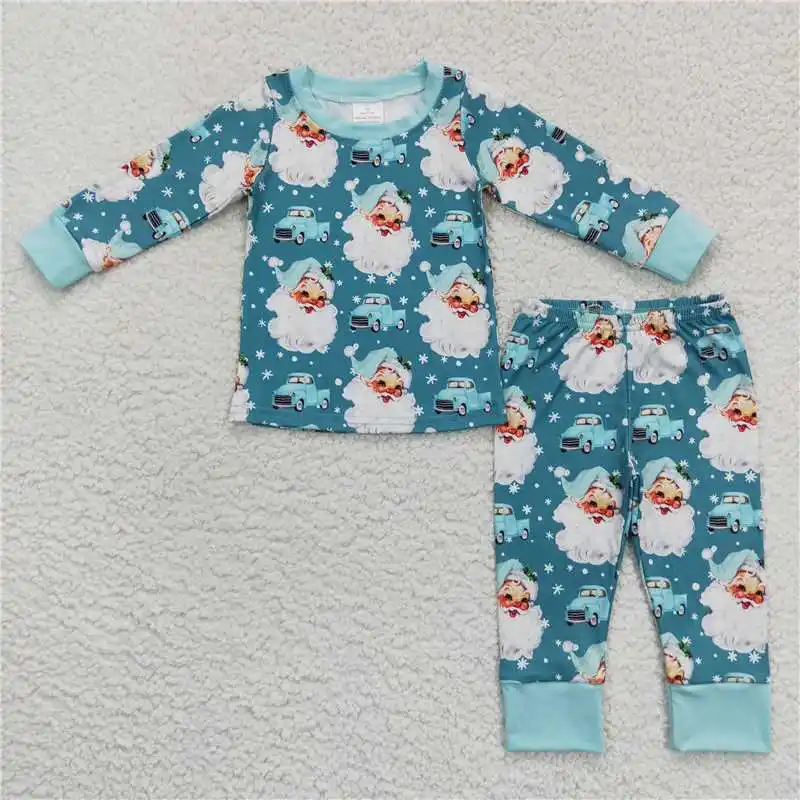 Wholesale Children Christmas Cow Stripes Set Western Baby Boy Long Sleeves Shirts Kids Pants Toddler Outfit Pajamas Sleepwear