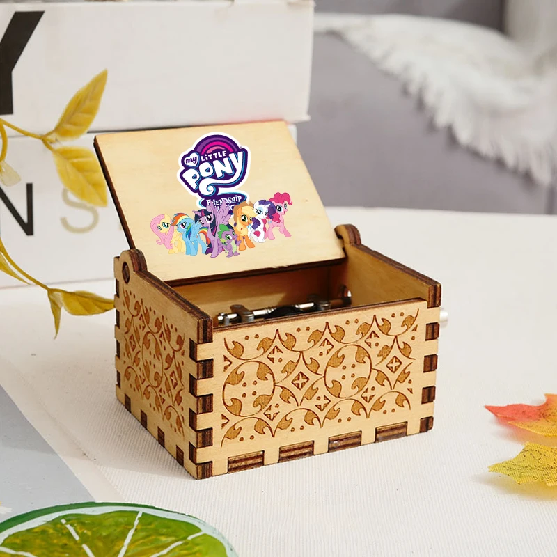 My Little Ponys Kawaii Антикварная резная деревянная рукоятка Музыкальная шкатулка для мальчиков и девочек Kawaii Музыкальная шкатулка в стиле аниме Милый праздничный подарок на день рождения