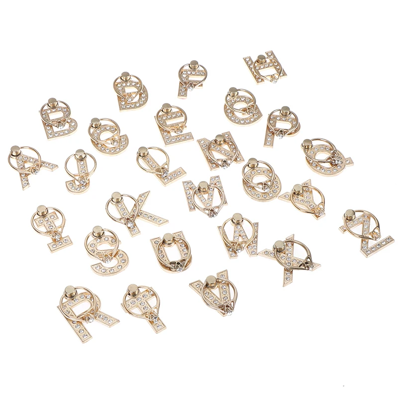 360 Degree Rotatable Metal Letter Phone Stand A-Z Finger Ring Smart Phone Holder Rhinestone Mobile Phone Base Phone Accessories