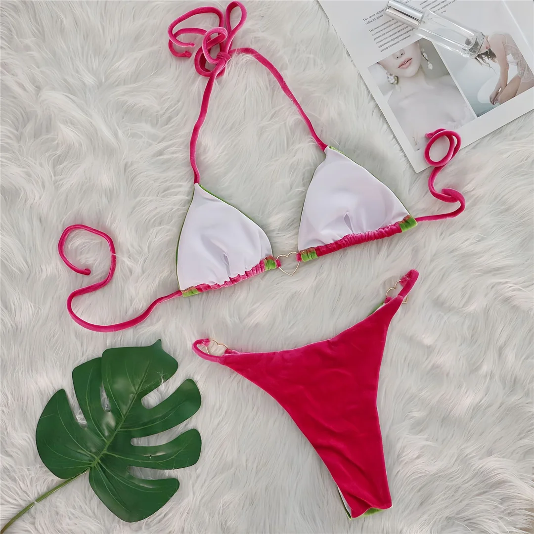 Splicing Neckholder Bikini mit hohem Beinausschnitt und Polsterung, Damen-Badeanzug, zweiteiliges Bikini-Set, Badebekleidung, Badeanzug, Schwimmanzug V6148 – Detail 8