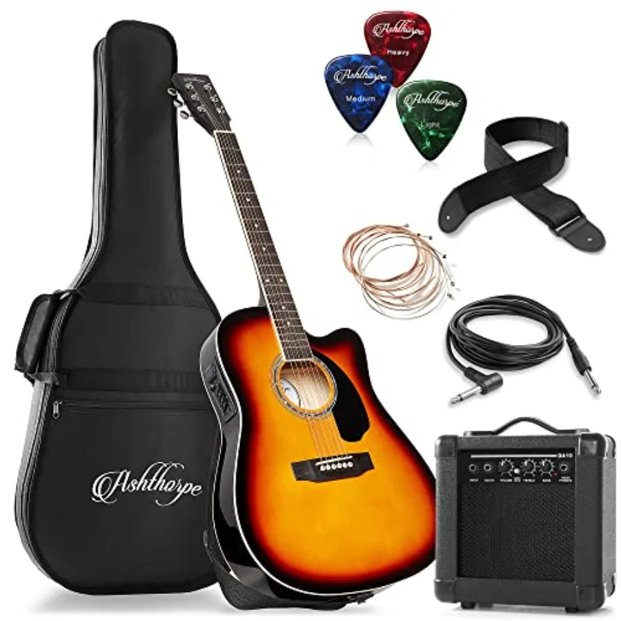 

Full-Size Thinline Cutaway Acoustic Electric Guitar Package with 10 Watt Amp: Spruce Top, Mahogany Back/Sides, Natural Finish,