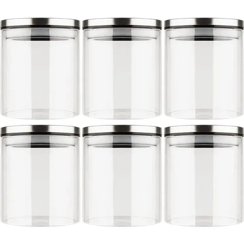 Mama Camilla 6'lı Set 200 ml Metal Lid Borosilicate Glass Jar Spice Storage Container Vacuum