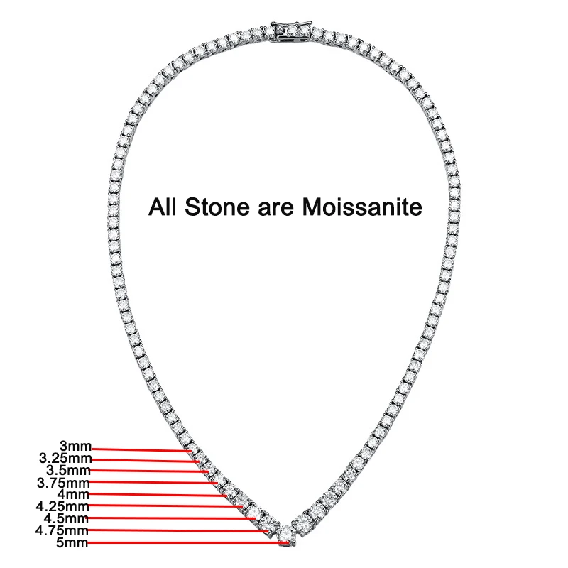 V Shape Full Moissanite Tennis Chain Necklace Lab Diamond Moissanita Diamond S925 Sterling Sliver Wedding Party Gifts Jewelry