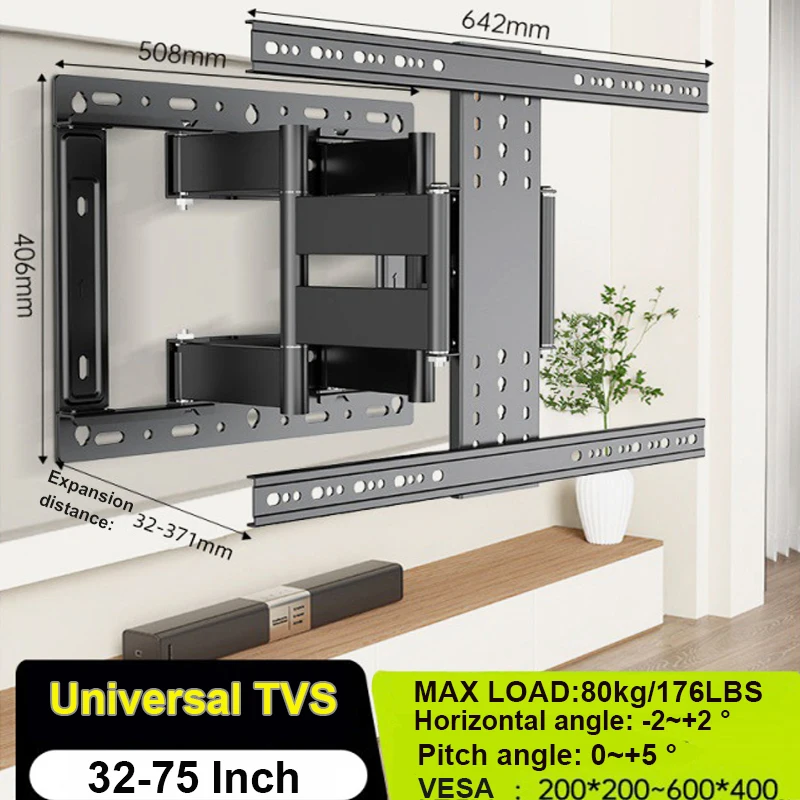 TV Wall Mount for 32-90 Inch TV,TV Mount with Swivel and Tilt,Full Motion TV Bracket with Articulating Dual Arms VESA 800X600 mm