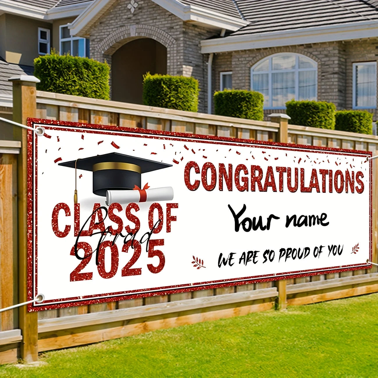 Graduation Decorations Congratulations Graduate Banner Class of 2025 Red Personalized Class of 2025 Banner Yard Sign with A Mark