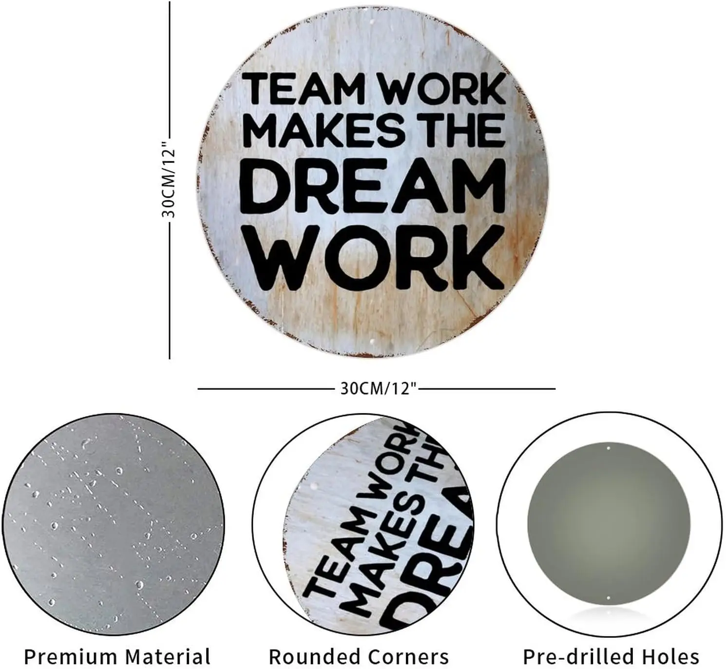 Team Work Makes The Dream Work Signs Round Metal Tin Signs Jesus Quote Metal Wall Art Wall Sign Wall Plaques Farmhouse Wall Deco image 3