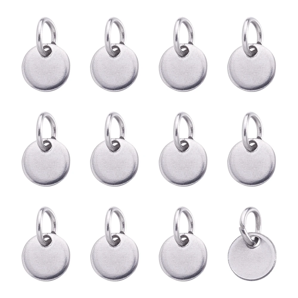 

20Pcs 304 Stainless Steel Charms Flat Round Stamping Blank Tag with Jump Rings DIY Necklace Jewelry Makings 6x0.7mm