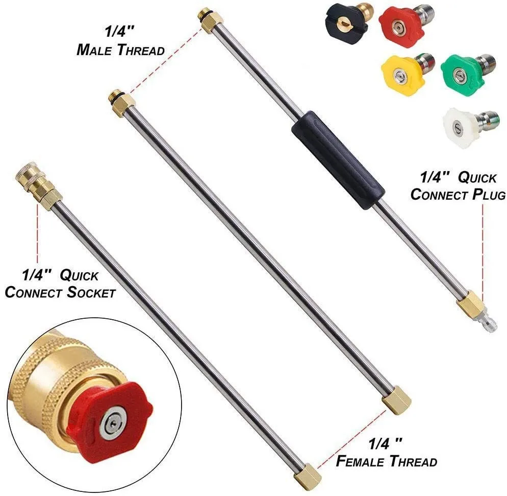 High Pressure Water Gun Stainless Steel Extended Rod U-rod 7-piece High Pressure Washer 1/4 Quick Insert 5-color Nozzle 4000psi