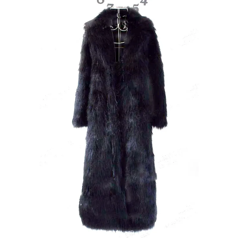 Luxury Brand Fluffy Faux Fox Fur Coat Long Trench Coat Women's Eco-friendly Fur Jacket Winter Warm Windproof Outerwear Coats
