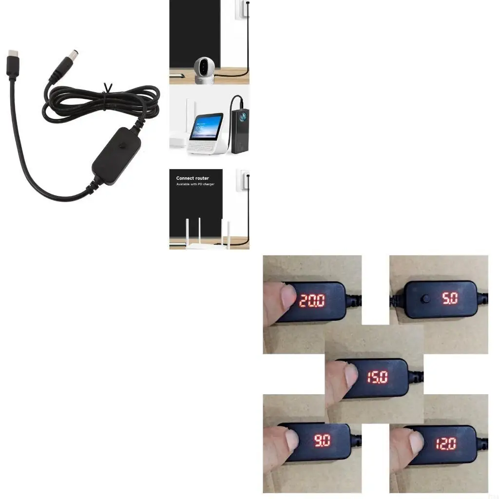 J78A USB C to 5.5x2.5mm 5V 9V 12V 15V 20V Adjustable Voltages Cable for Router Laptop