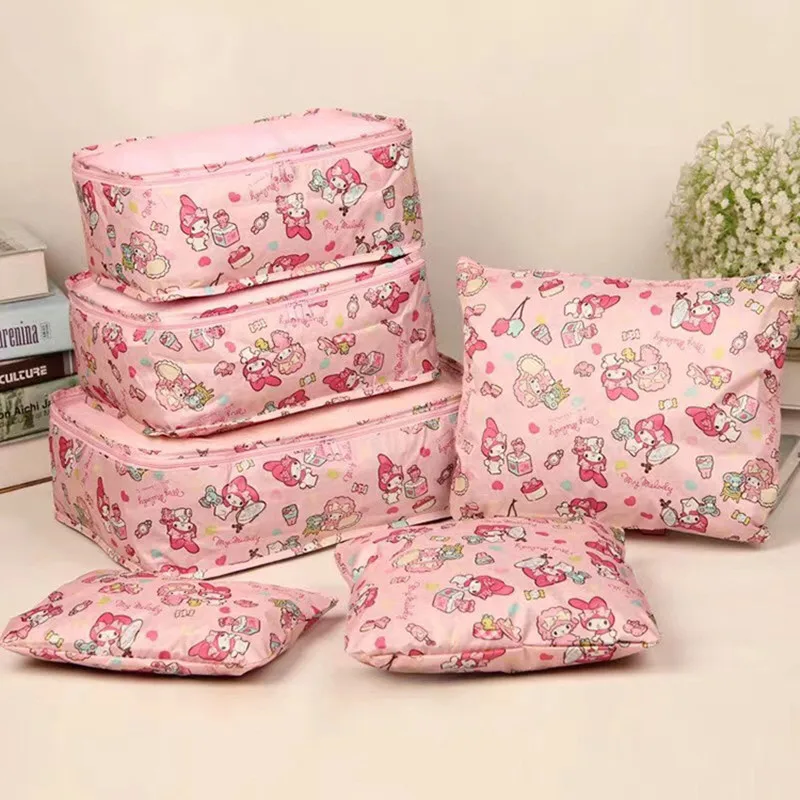 

6pcs Sanrio hello kitty storage bag cartoon Melody travel bag storage bag clothing handbag coin purse card holder cosmetic bag