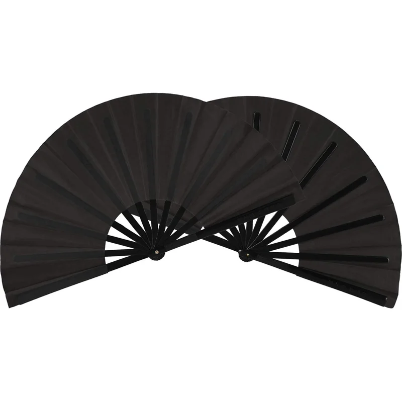 

ABJN-16 Pieces Large Folding Fan Nylon Cloth Handheld Folding Fan Chinese Kung Fu Tai Chi Fan Black Decoration Fold Hand Fan