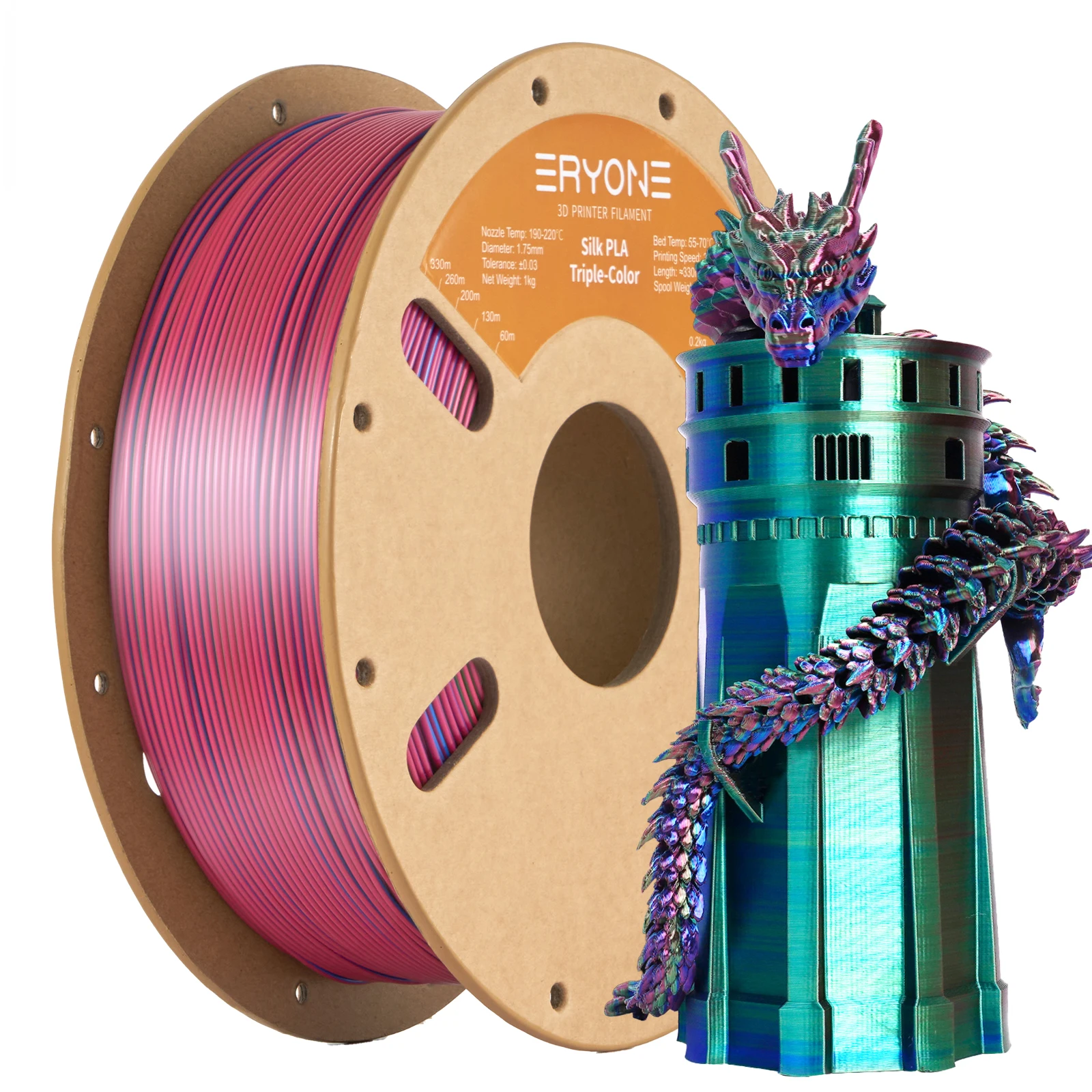 ERYONE Promotion Tri- Color Silk PLA Filament For 3D Printing 1.75mm Filament 1KG High Quality New arrival Free Fast Shipping