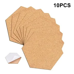 10pcs Hexagon Coasters Cork Cup Mat Pad Adhesive Backed Wooden Anti-slip Mat Home Table Decorative Accessories 100X85X1mm