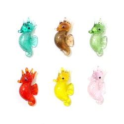 Mini figurine d'hippocampe en feuille d'argent pour femme, pendentif en verre d'aquarium, petite statue d'hippocampe, ornements féminins, accessoires de bijoux, 6 pièces