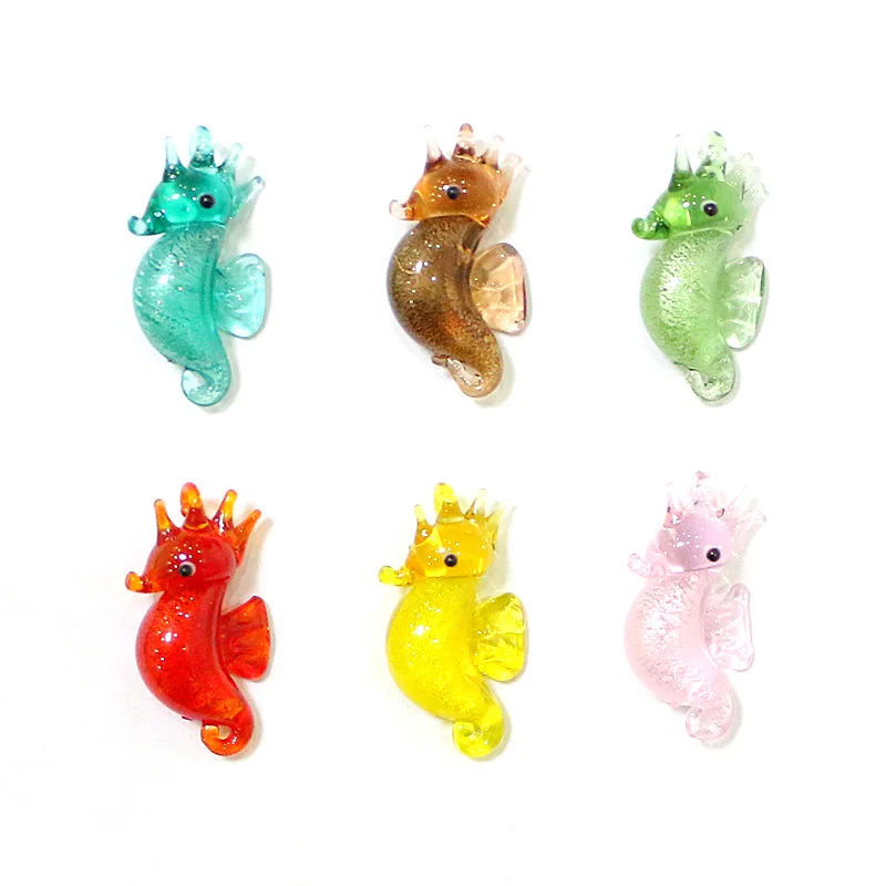 6pcs Silver Foil Seahorse Mini Figurines Charm Glass Pendant Aquarium Sea Horse Tiny Statue Ornaments Female Jewelry Accessories