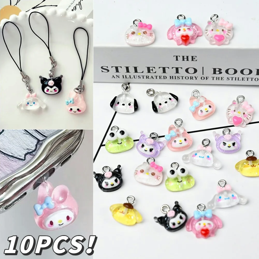 10pcs/pack 3D Hello Kitty/Kuromi/Melody Resin Nail Charms Accessory Pendants Bulk Handmade Jewelry DIY Earring Necklace Keychain