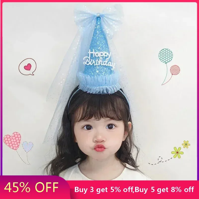 Princess Birthday Hat for Kid Happy Birthday Party Celebration Headband Party Cap for Children Hair Accessories Wedding Decor