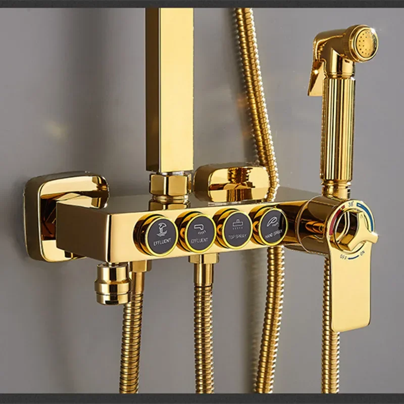 Luxury Gold Bathroom Shower Set Wall Mounted Hot Cold Bathroom Shower Mixer Faucets Quality Brass Thermostatic Shower System