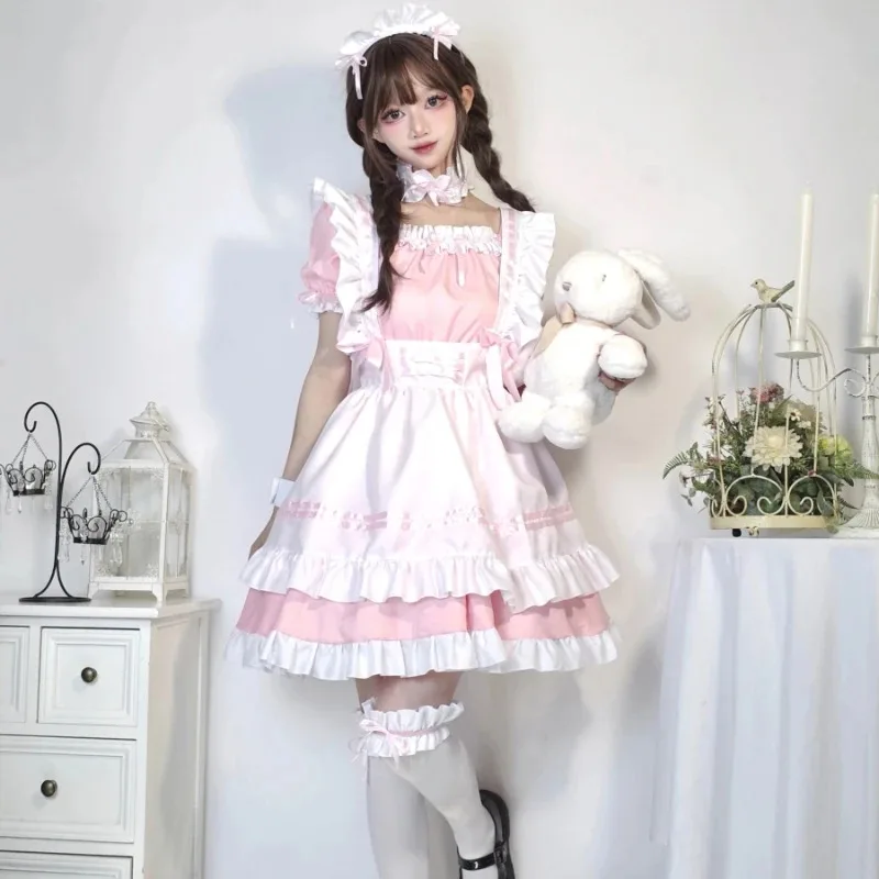 일본 고딕 시시 드레스 달콤한 여학생 할로윈 파티 메이드 역할 놀이 의상 카와이 핑크 애니메이션 쇼 의상 5XLa;6'x