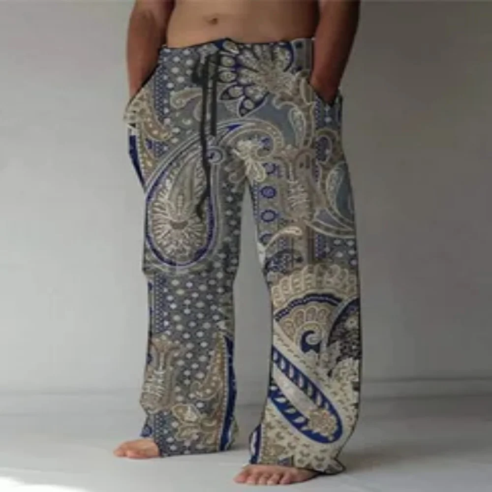 سراويل صيفية كاجوال عصرية للرجال موديل 2025 بأرجل مستقيمة، سراويل شاطئ عصرية وقابلة للتنفس بطباعة فنية زرقاء ثلاثية الأبعاد #5