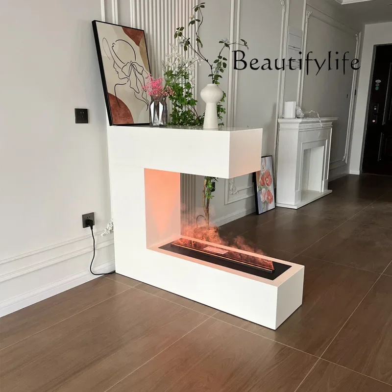 X36 French Light Luxury Cream White Fireplace Decorative Cabinet Post-modern Simple Atomized Fireplace Solid Wood