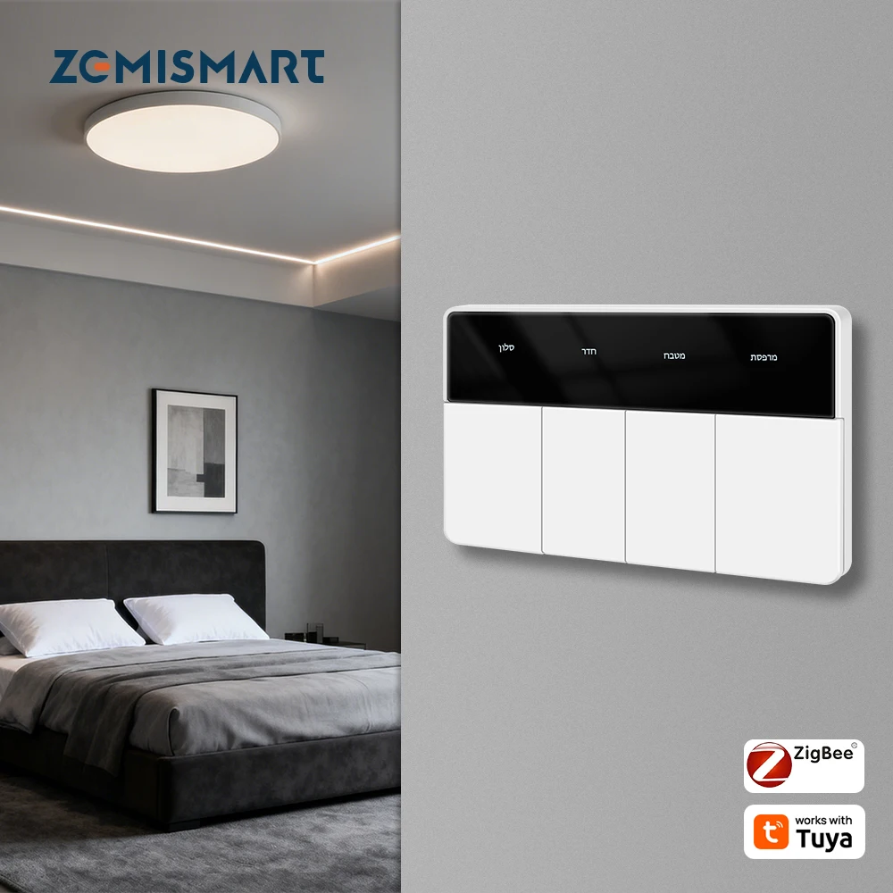 

Horizontal Zigbee DIY Name Switch with Display Screen Panel Big Push Button Wall Light Switch Works with Tuya Smart Life App