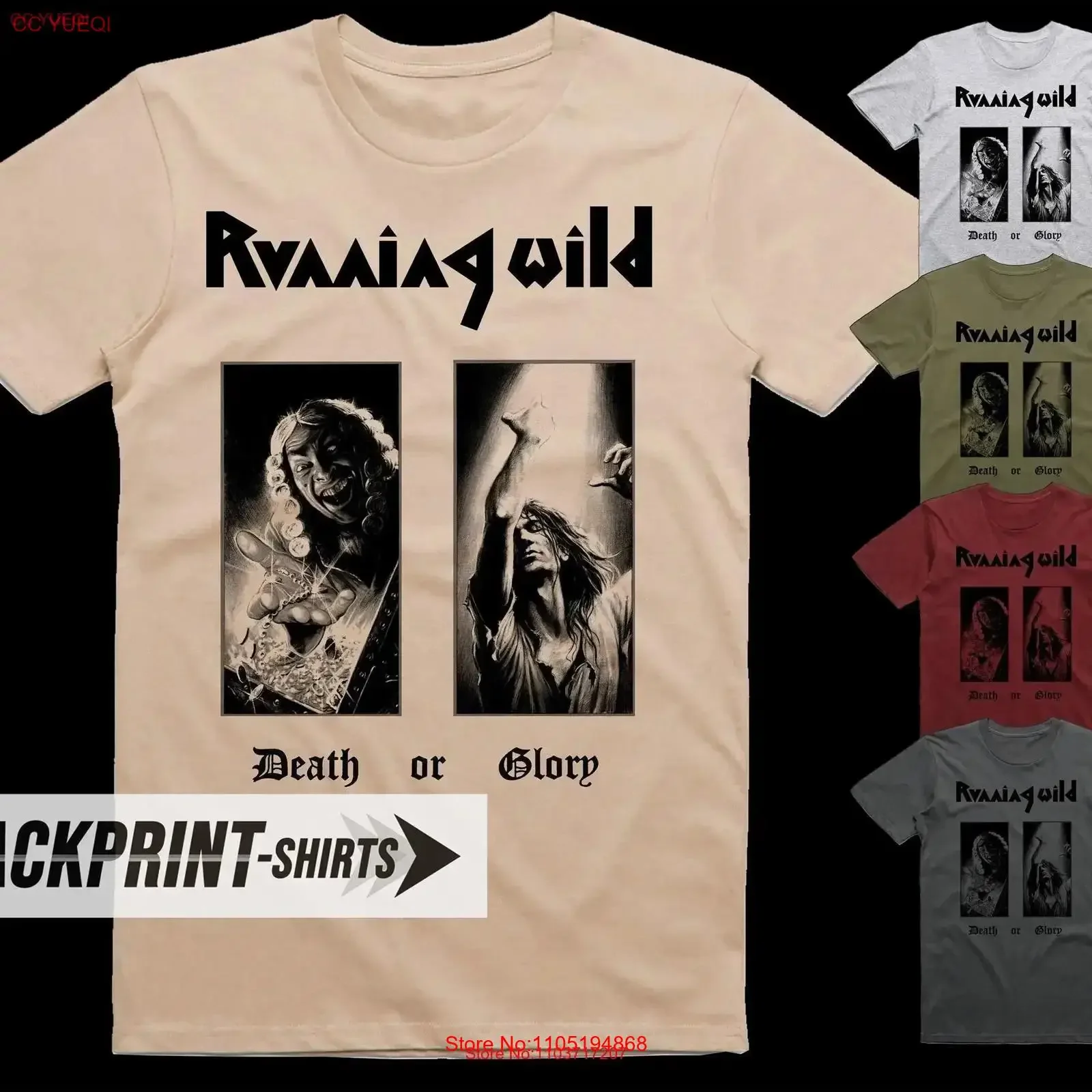 Running Wild Death or Glory T Shirt cotton Men's all sizes S 5XL 18 colors poster band album cover vintage Washed