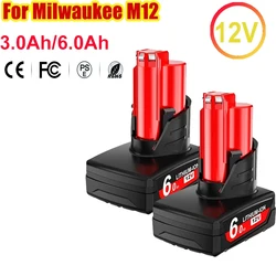 Para batería Milwaukee M12 3.0Ah/6.0Ah 12V batería recargable para herramienta Milwaukee M12 48-11-2402 48-11-2411 48-11-2401MIL-12A-LI