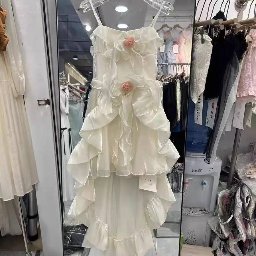 New Korean sweet birthday princess dress three-dimensional flower fashion  trailing dress short skirt female tide
