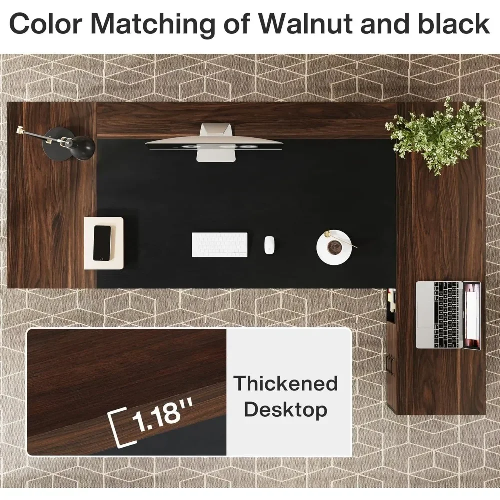 مكتب تنفيذي على شكل حرف L مقاس 78 بوصة، مكتب مكتب مع أدراج وخزانة ملفات جانبية، أثاث أعمال مع أرفف تخزين #3