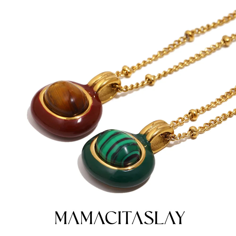 MamacitaSlay 316L Edelstahl Tigerauge Malachit Halskette 18K vergoldet, wasserdicht, anlaufgeschützt, Schmuck für Damen
