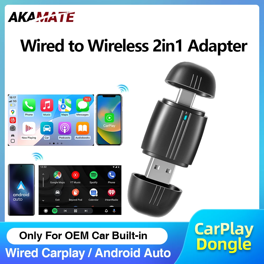 

Беспроводной адаптер CarPlay для оригинального автомобильного радио, проводной CarPlay, проводной Android, автоматическое изменение на беспроводной Android Auto CarPlay 2in1