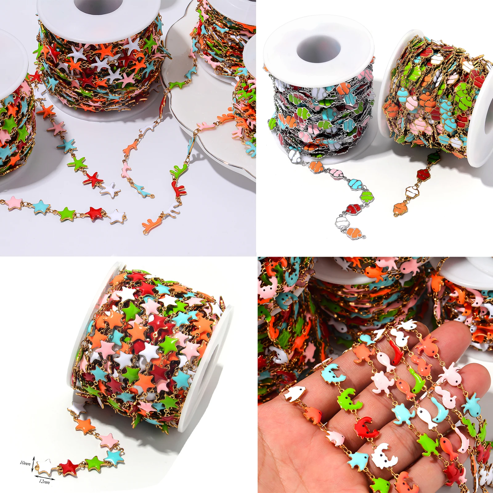 

1Meters Stainless Steel Ocean Beach Chain Boho Colorful Starfish Dolphin Fish Chain Enamel DIY Making Bracelet Necklace Jewelry