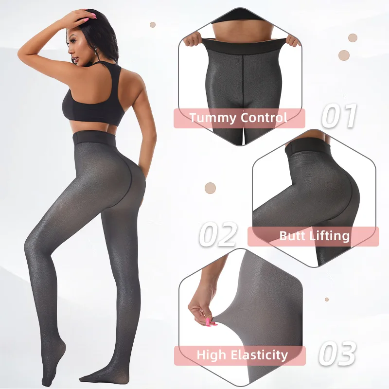 

50-75kg 2026 New Products Ladies Leggings Silver Plus Velvet Padded Tights Crotch Stretch Slim Women Pants Wholesale Bright Silk