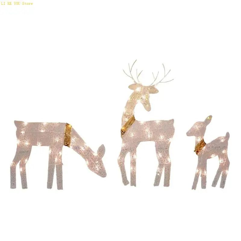 

W3JE Festives Reindeer Family LED Outdoor Statue For Year Round Garden Decoration