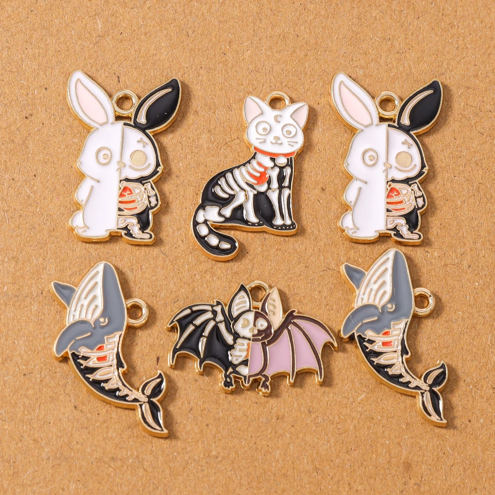 

10pcs Cute Animal Rabbit Shark Bat Cat Charms Pendants for Jewelry Making Necklace Earrings Bracelet DIY Accessories Supplies