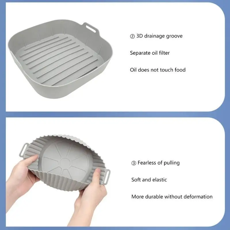 U1JE 3PCS Air Fryers Силиконовые лайнеры круглый квадратный воздушный фритюр