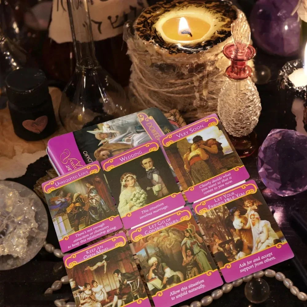 The Romance Angels Oracle Cards Fate Divination Gold Plated Tarot Witchcraft Supplies Board Game with Metal Box