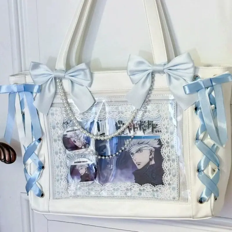 Neue Japanische Süße Schleifen-Ita-Tasche, Lolita-Mädchen Transparente Handtaschen, Modische Große Kapazität Tragetasche, Ästhetische Schultertaschen – Detail 7
