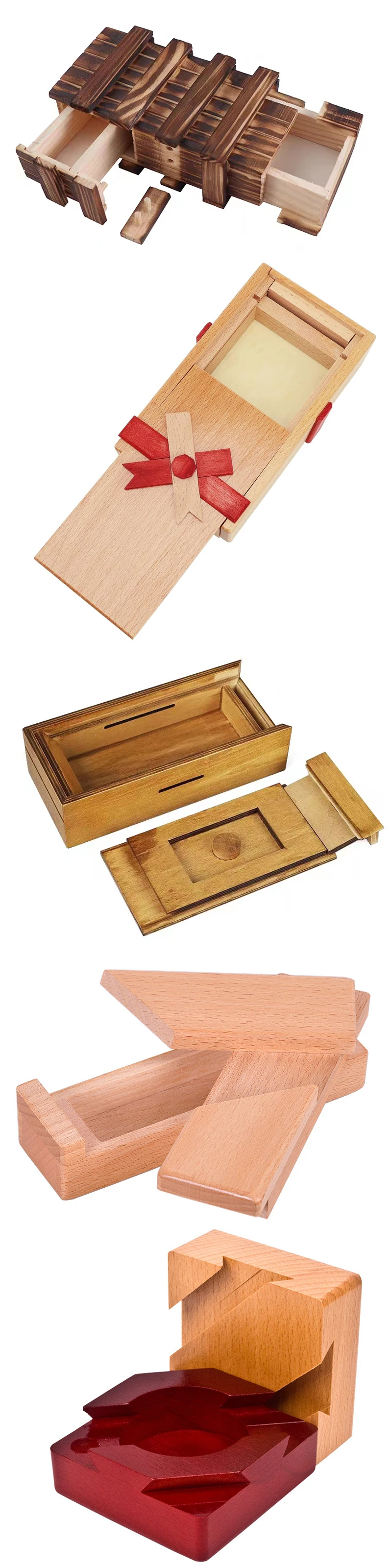 Klassische verwirrende hölzerne Puzzle boxen Geheim fach Brain Teaser Spiele für Erwachsene und Kinder rompe cabezas de madera – Detail 3