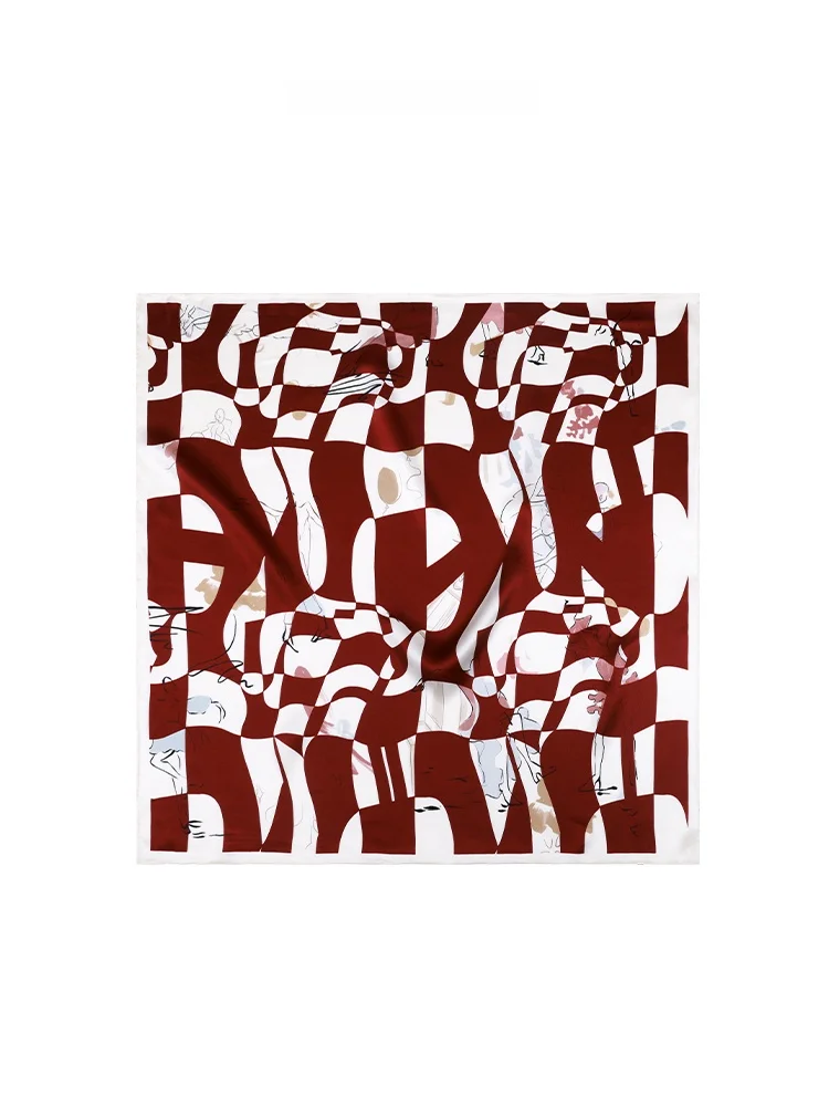 

Шелковый платок в минималистичном стиле, с мозаичным узором, из натурального шелка, квадратный, универсальный, подарок на День матери, с растительным мотивом.