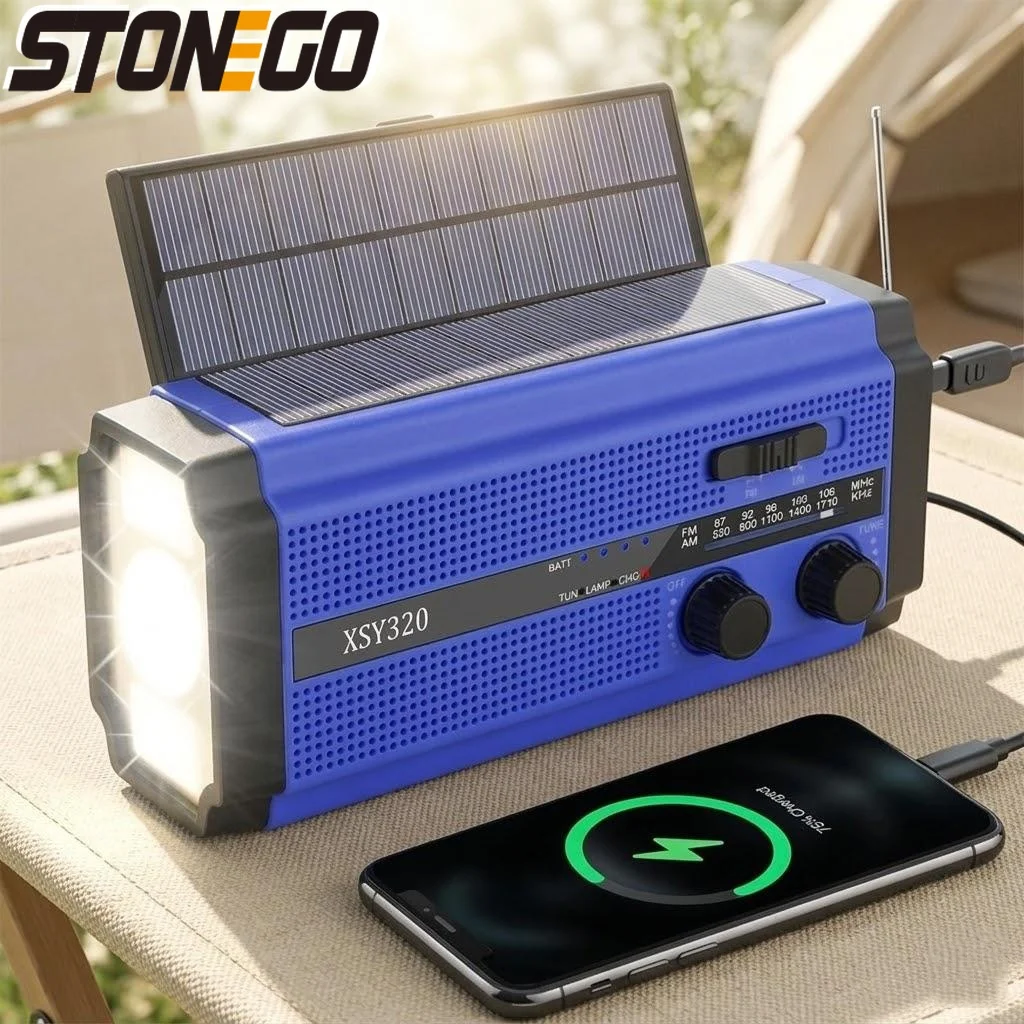 

Портативное AM/FM-радио на солнечной батарее с динамо-генератором 5000 мАч, светодиодным фонарем, сигнализацией SOS для кемпинга, походов и активного отдыха