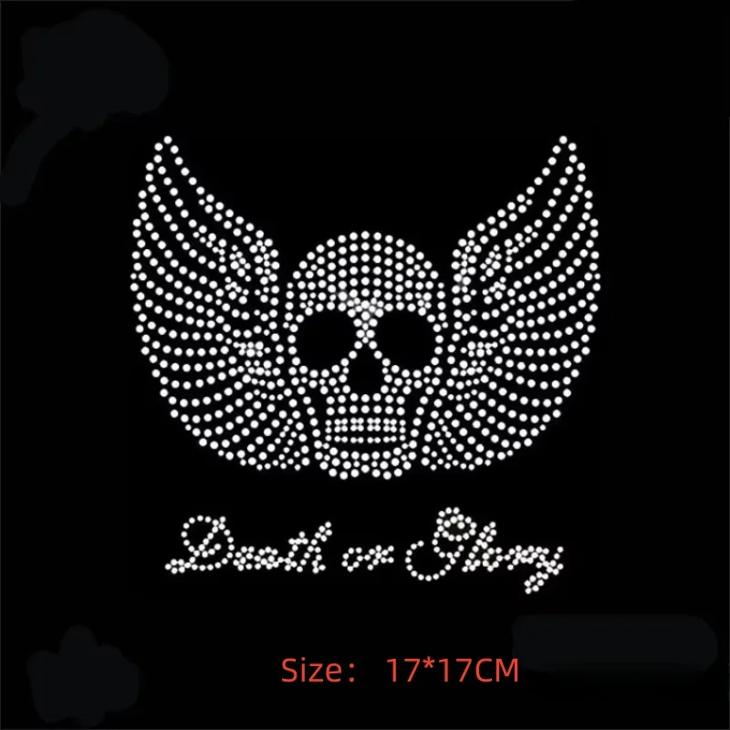 

2pc/lot Death Or Glory Skull Rhinestone Transfer Motifs Iron on Crystal Design Patches Hot Fix Glitter Crystal Transfers